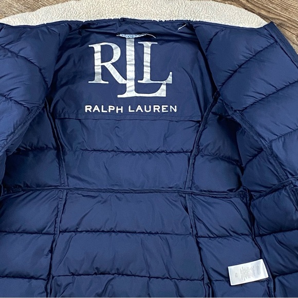 Lauren Ralph Lauren Puffer Coat Women Size L Blue Sherpa Collar Full Zip Pocket - Picture 9 of 9